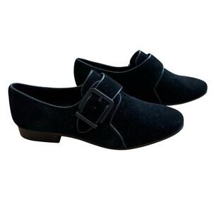 Pour la Victoire Black Velvet Velour Belted Oxford Loafers Flats Size 6 NWT